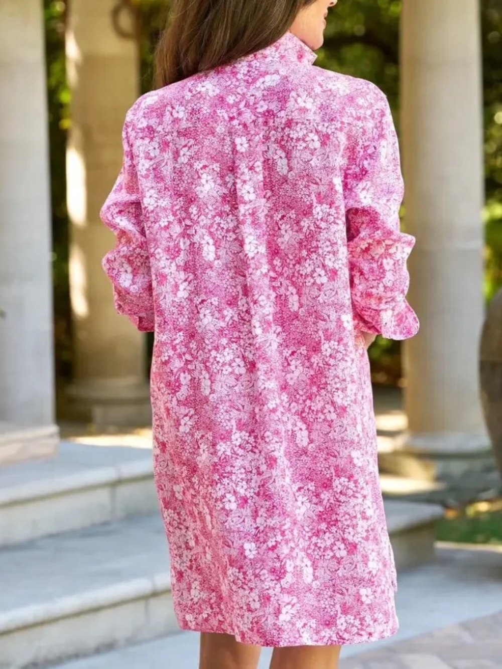 Frank & Eileen Hunter 100% Linen Shirtdress Pink Floral Size S NWOT - Picture 2 of 6